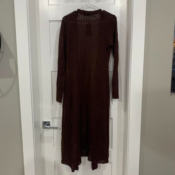 Wrap-style knit long brown cardigan - Picture 2 of 3